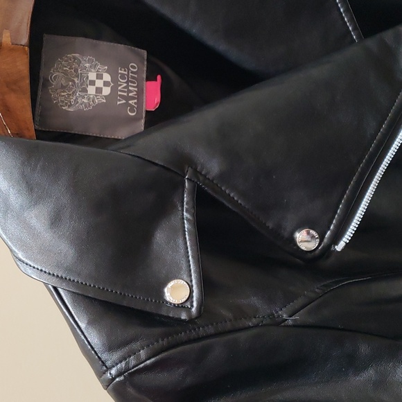 Nwt Vince Camuto black faux leather motorcycle zip jacket Large - Picture 13 of 13